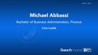 Michael Abbassi, Bachelor of Business Administration, Finance, Cum Laude