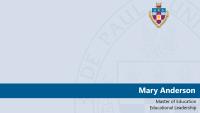 Mary Anderson, Master of Education, Educational Leadership