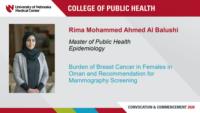 Rima Mohammed Ahmed Al Balushi; Master of Public Health; Epidemiology; Burden of Breast Cancer in Females in Oman and Recommendation for Mammography Screening